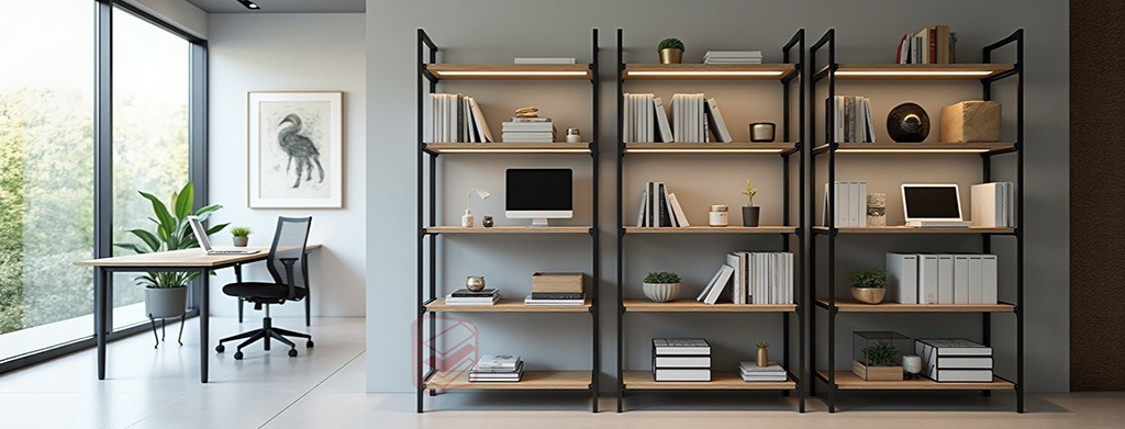 Узкие металлические стеллажи в интерьере офиса - фото Стеллажин Узкие металлические стеллажи в интерьере офиса - фото Стеллажин